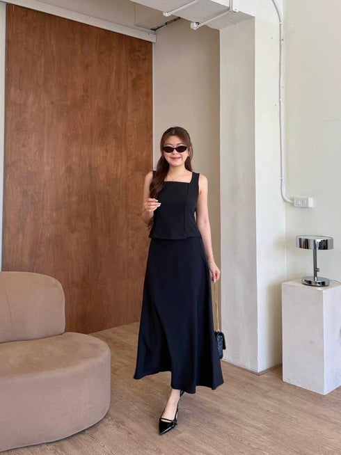 Classy Square Neck Sleeveless Tops With Skirts Sets